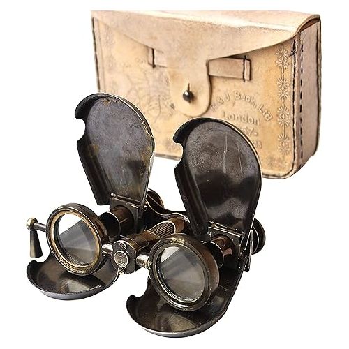  Vintage Antique Spy Glass 1857 R & J Beck Brass Binocular with Leather Case