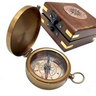 Antique Brass Compass Functional Direction Sailor Article Brown Wood Royal Box Small Portable Compass