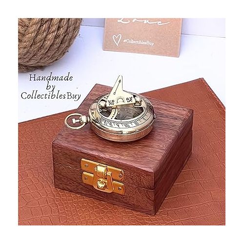  Marine Sundial Compass with Nautical Solid Wooden Box Vintage Brass Ship Navigate Device Nautical Gift Collection