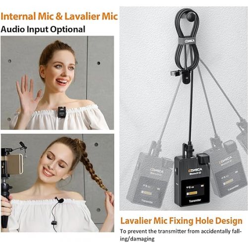  comica Wireless Lavalier Microphone, BoomX-D2 2.4G Compact Wireless Lapel Microphone System with 2 Transmitter and 1 Receiver,Lav Mic for Smartphone Camera Podcast Interview YouTube Facebook Live