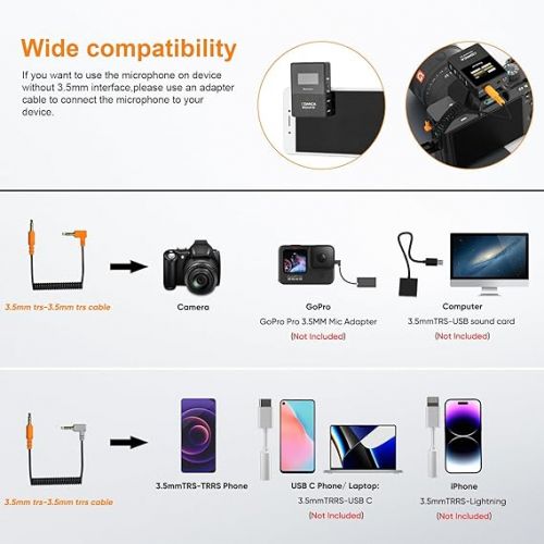  comica Wireless Lavalier Microphone, BoomX-D2 2.4G Compact Wireless Lapel Microphone System with 2 Transmitter and 1 Receiver,Lav Mic for Smartphone Camera Podcast Interview YouTube Facebook Live