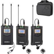 Comica CVM-WM100PLUS - Wireless Microphone System for Cameras, Camcorders, Smartphones, Laptops, Professional UHF Wireless Lavalier Lapel Microphone with Dual-Channel Recording, AA Batteries