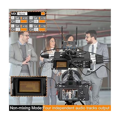  Wireless Lavalier Microphone with 4 Transmitters, Comica BoomX-U Qua UHF 24 Channel Professional Lapel Microphone for Cameras Canon Sony DSLR Camcorder, Lav Mic for YouTube Recording Interview Filming