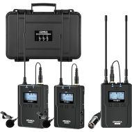 Wireless Lavalier Microphone, Comica CVM-WM200A 96-Channel UHF Wireless Lapel Microphone System for Cameras/XLR Camcorders Interview Youtube Video Recording, Dual Lav Mic with 394FT Transmission