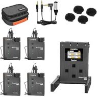 comica BoomX-U QUA 4-channel UHF Wireless Lavalier Lapel Microphone System, 4 Audio Tracks Individual Output, Noise Cancellation, Monitor, 394' Range, Lav Mic for Camera, iPhone, Android, PC, etc
