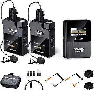 comica BoomX-D2 - Wireless Microphone System for Cameras, Camcorders, Smartphones, Laptops, Compact Wireless Lavalier Lapel Microphone with Dual-Channel Recording, Noise Reduction, Low Latency