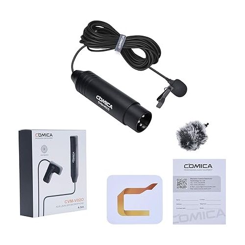  Comica CVM-V02O Phantom Power Omnidirectional XLR Lavalier Lapel Microphone,14.76 fts Lapel Mic for Canon Sony Camcorders Zoom H4n H6 Tascam DR-60D/70D DR-100 Recorders Audio Mixer (1 Pack)