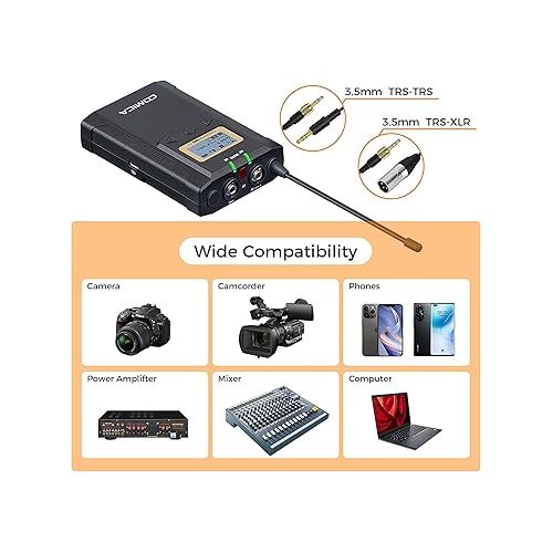  Wireless Lavalier Microphone, with Carrying Bag,Comica CVM-WM100 PLUS UHF 48 Channels Dual Lapel Microphone System for DSLR Cameras, XLR Camcorder, Phone, Lav Mic for Interview Youtube Video Shotting