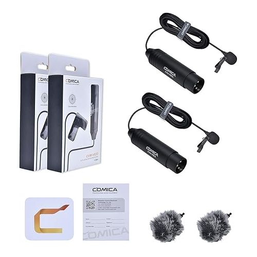  comica XLR 48V Phantom Power Lavalier Microphone,CVM-V02O 5.9fts Omni-Directional Lapel Mic for Canon Sony Panasonic Camcorders Zoom H4n H5 H6n Tascam DR-40 DR-60D/70D DR-100 Recorders 2 Pack