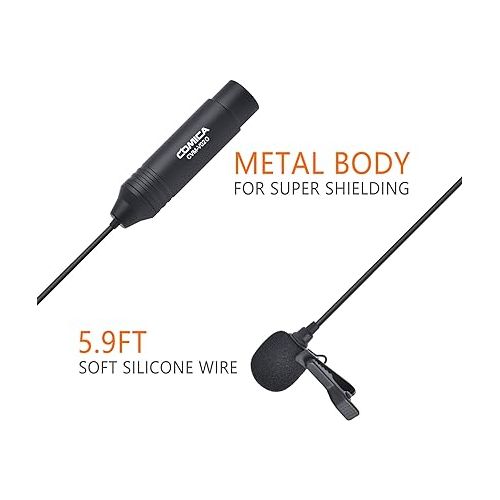  comica XLR 48V Phantom Power Lavalier Microphone,CVM-V02O 5.9fts Omni-Directional Lapel Mic for Canon Sony Panasonic Camcorders Zoom H4n H5 H6n Tascam DR-40 DR-60D/70D DR-100 Recorders 2 Pack