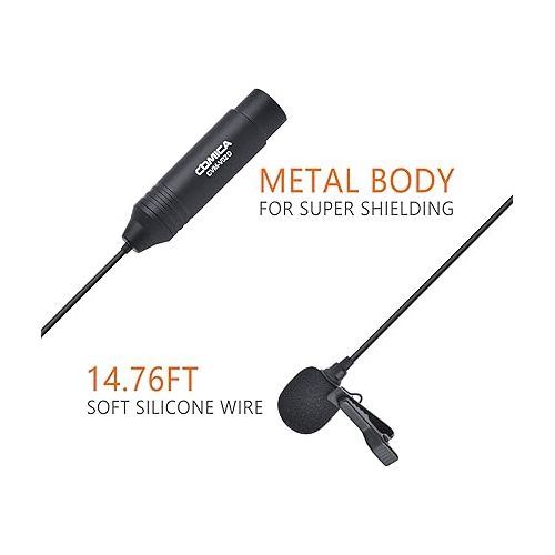  comica XLR Microphone CVM-V02O 2 Pack 14.76 fts Phantom Power Omni-Directional Lavalier Lapel Microphone for Canon Sony Panasonic Camcorders Zoom H4n H5 H6 Tascam DR-40 DR-60D DR-70D DR-100 Recorders