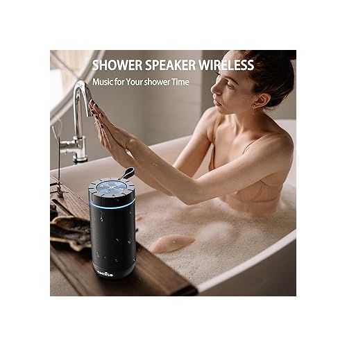  Portable Bluetooth Speaker, IPX5 Waterproof Shower Speaker with 360° HD Surround Sound, Punchy Bass, Wireless TWS Pairing, 24H Playtime, Wireless Speaker for Home/Outdoor/Camping/Beach, Birthday Gift