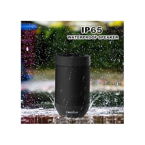  comiso Wireless Bluetooth Speaker,Waterproof Speaker IP65,5.3 Bluetooth,360 HDSound,TWS Stereo Pairing,Built in Mic, Support TF Card-Black