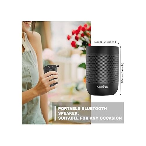  comiso Wireless Bluetooth Speaker,Waterproof Speaker IP65,5.3 Bluetooth,360 HDSound,TWS Stereo Pairing,Built in Mic, Support TF Card-Black