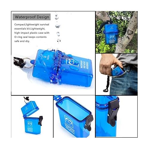  DEFTGET Waterproof First Aid Kit Travel Essentials Camping Essentials Small Emergency Survival Kits Mini Durable Lightweight for Minor Injuries Camping car Hiking Backpacking Essentials (Blue-Seal)