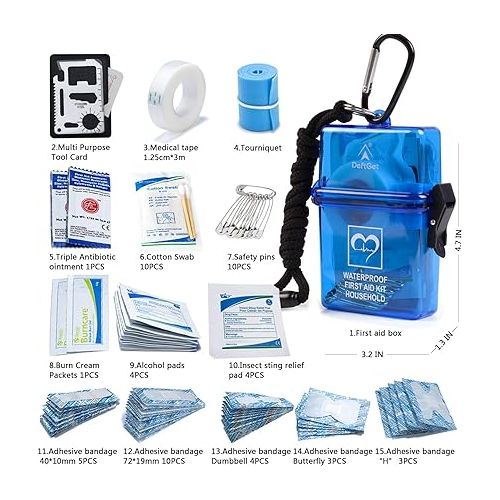  DEFTGET Waterproof First Aid Kit Travel Essentials Camping Essentials Small Emergency Survival Kits Mini Durable Lightweight for Minor Injuries Camping car Hiking Backpacking Essentials (Blue-Seal)