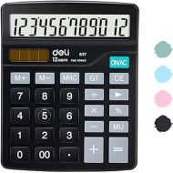 Calculator, Deli Standard Function Desktop Calculators with 12 Digit Large LCD Display and Sensitive Button, Solar Battery Dual Power Office Calculator, Black