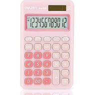 deli Standard Function Basic Calculator, 12 Digit Desktop Calculator with Large LCD Display, Solar Battery Dual Power Office Calculator, Pink