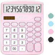 Calculator, Deli Standard Function Desktop Calculators with 12 Digit Large LCD Display and Sensitive Button, Solar Battery Dual Power Office Calculator, Pink