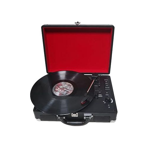  Vinyl Record Player 3 Speed Turntable with Bluetooth, Built in Battery, USB/SD Play&Recording, Portable Suitcase, Built in Speakers, RCA Out, AUX in, Earphone Jack