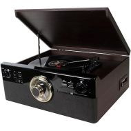 All in One Bluetooth Record Player for Vinyl with Speakers,Cassette,CD,AM/FM Radio,USB Playback and Recording,Vintage Turntable with 3-Speed, AUX in,LINE Out,Earphone Jack,LED Display