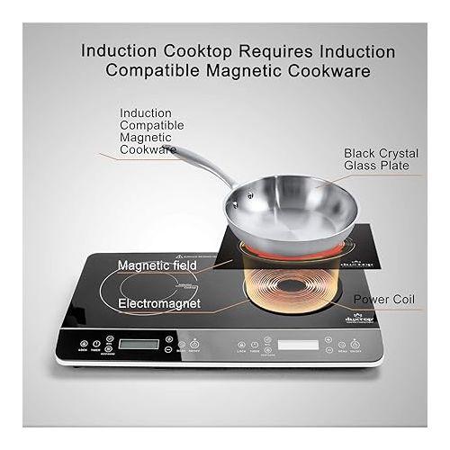  Duxtop LCD Portable Double Induction Cooktop 1800W Digital Electric Countertop Burner Sensor Touch Stove, 9620LS/BT-350DZ
