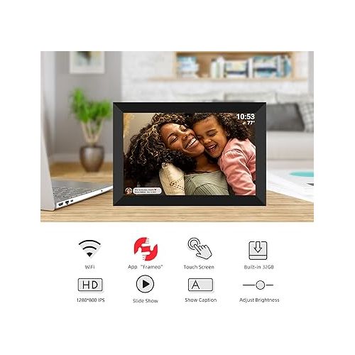  FRAMEO Digital Photo Frame 10.1 inch WiFi Digital Picture Frame 1280X800 IPS Touch Screen 32GB Storage Auto-Rotate Wall-Mountable Easy Setup to Share Photos & Videos via Frameo App from Anywhere