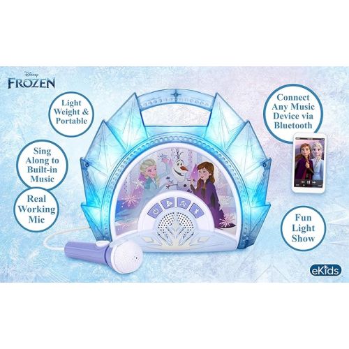  eKids Disney Frozen Karaoke Microphone with Bluetooth Speaker for Fans of Disney Toys, Kids Karaoke Machine with Built in Music