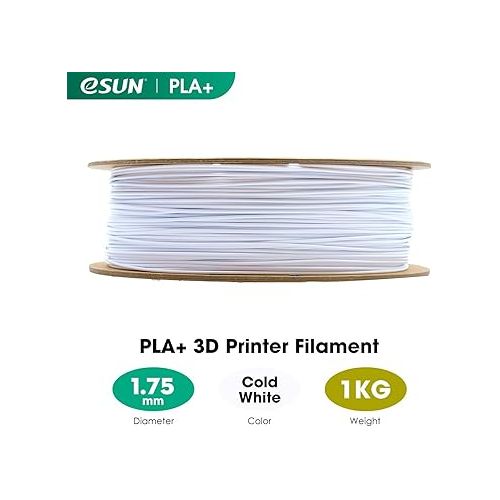  eSUN PLA+ Filament 1.75mm, 3D Printer Filament PLA Plus, Dimensional Accuracy +/- 0.03mm, 1KG Spool (2.2 LBS) 3D Printing Filament for 3D Printers, Cold White