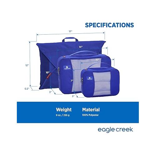  Eagle Creek Pack-It Original Starter Set of 3 Packing Cubes for Travel - Durable Travel Suitcase Organizer Bags Set with Folding Garment Bag, Blue Sea