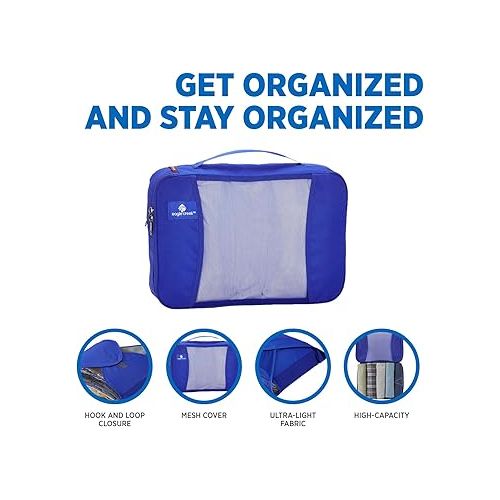  Eagle Creek Pack-It Original Starter Set of 3 Packing Cubes for Travel - Durable Travel Suitcase Organizer Bags Set with Folding Garment Bag, Blue Sea