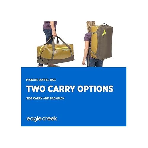  Eagle Creek Migrate 60L Travel Backpack Duffle Bag with Tuck-Away Backpack Straps, Full-Access Wide Mouth Opening & Seamless Bottom Bathtub Construction, Dandelion Yellow