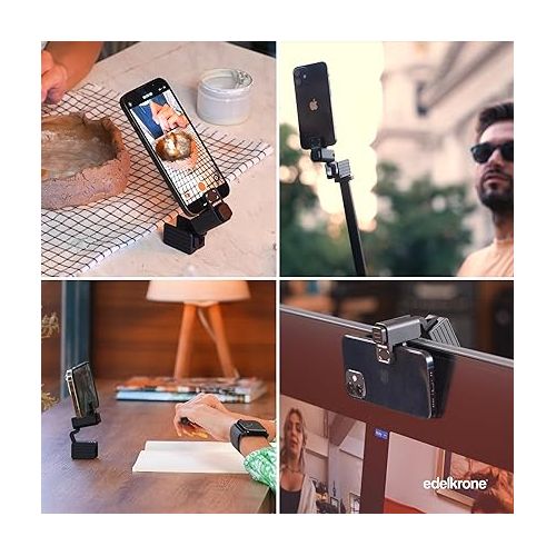  edelkrone PhoneCLIP MAX: Flexible Phone Mount for Tripod w/Adjustable Angles - Tripod Phone Holder, Smartphone Tripod Mount for iPhone Adapter, Anti-Slip Grip, Foldable Weight Balancing Mechanism
