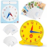 edxeducation Learning Clock Activity Set - 8 Double-Sided Activity Cards and 25 Flashcards - Digital and Analog Teaching Clocks for Kids