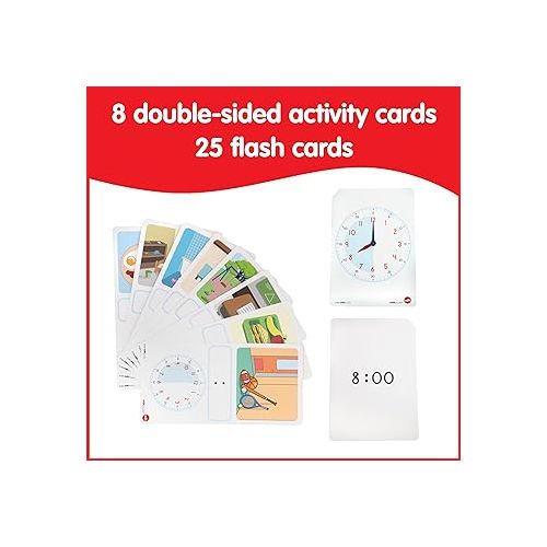  edxeducation Learning Clock Activity Set - 8 Double-Sided Activity Cards and 25 Flashcards - Digital and Analog Teaching Clocks for Kids