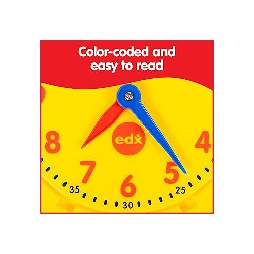  edxeducation Learning Clock Activity Set - 8 Double-Sided Activity Cards and 25 Flashcards - Digital and Analog Teaching Clocks for Kids