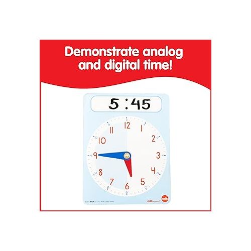  edxeducation Learning Clock Activity Set - 8 Double-Sided Activity Cards and 25 Flashcards - Digital and Analog Teaching Clocks for Kids