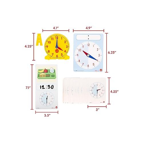  edxeducation Learning Clock Activity Set - 8 Double-Sided Activity Cards and 25 Flashcards - Digital and Analog Teaching Clocks for Kids