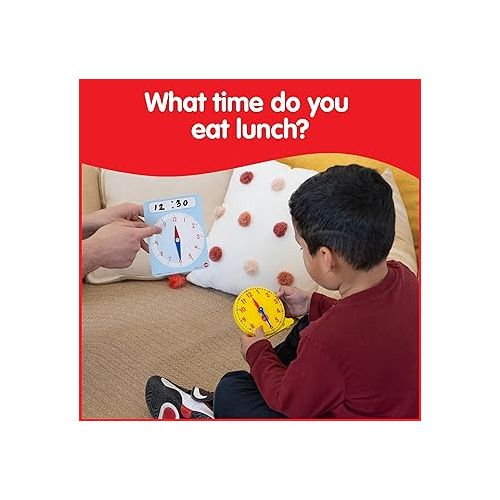  edxeducation Learning Clock Activity Set - 8 Double-Sided Activity Cards and 25 Flashcards - Digital and Analog Teaching Clocks for Kids