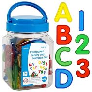 edxeducation Transparent Letters and Numbers - Mini Jar - Colorful, Plastic Letters and Numbers - Light Box Accessory - Sensory Play - Practice Counting and Spelling