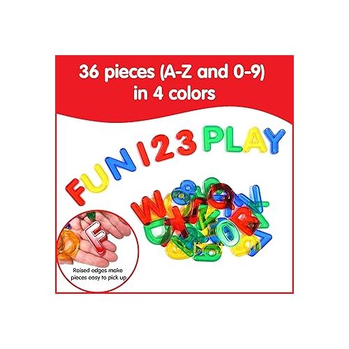  edxeducation Transparent Letters and Numbers - Mini Jar - Colorful, Plastic Letters and Numbers - Light Box Accessory - Sensory Play - Practice Counting and Spelling