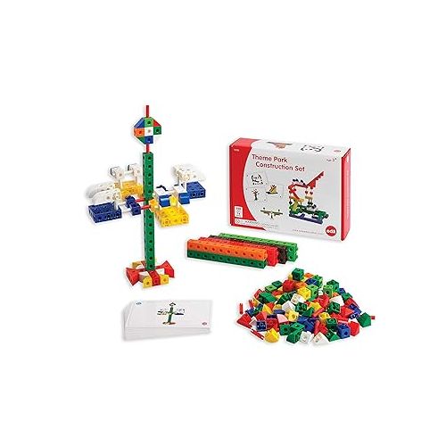  edxeducation-12126 Theme Park Construction Set - Linking Cubes - Educational Counting and Construction Toy - Ferris Wheel, Roller Coaster, Swing Ride and More!