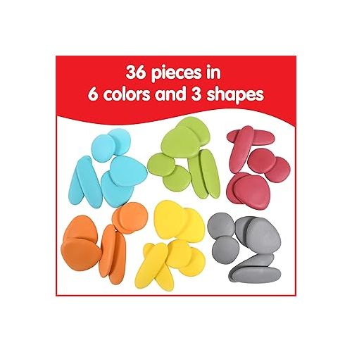  edxeducation - 13229 Rainbow Pebbles - Junior - Earth Colors - Mini Jar - Ages 18M+ - Sorting and Stacking Stones - Early Math Manipulative for Children - First Counting and Construction Toy