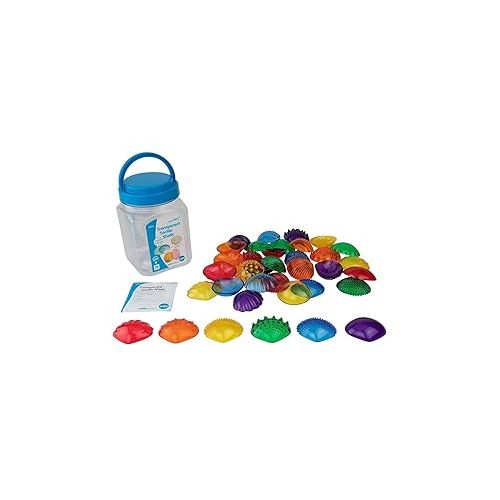  edxeducation Tactile Shells - Translucent - 6 Textures and Colors - Ages 18m+ - Explore STEM Concepts via Light Panels and Sensory Bins, Multicolor, Set of 36