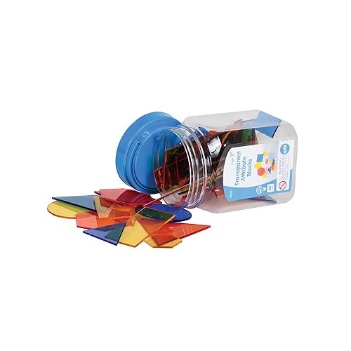  edxeducation Transparent Attribute Blocks - Mini Jar Set of 60 - Colorful, Plastic Shapes - Light Box Accessory - Sensory Play - Math Manipulative for Kids