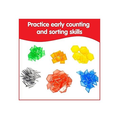  edxeducation Transparent Pattern Blocks - Mini Jar Set of 120 - Plastic Pattern Blocks - Practice Sorting, Patterns, Measurement and Fractions - Sensory Play - Math Manipulative for Kids