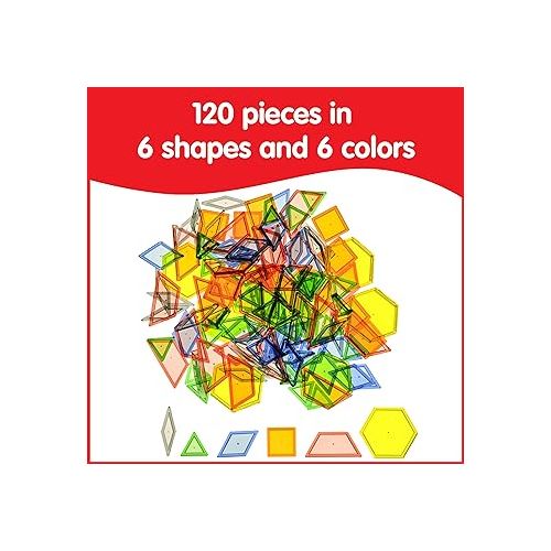  edxeducation Transparent Pattern Blocks - Mini Jar Set of 120 - Plastic Pattern Blocks - Practice Sorting, Patterns, Measurement and Fractions - Sensory Play - Math Manipulative for Kids