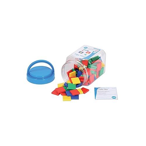  edxeducation Color Tiles - Mini Jar Set of 100 - Colorful, Plastic Squares - Sorting and Sequencing Activity - Math Manipulative for Kids