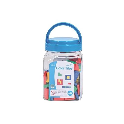  edxeducation Color Tiles - Mini Jar Set of 100 - Colorful, Plastic Squares - Sorting and Sequencing Activity - Math Manipulative for Kids