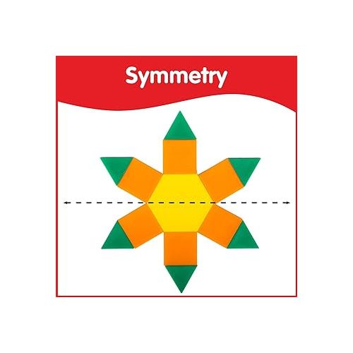  edxeducation Plastic Pattern Blocks - Set of 250 - Early Geometry Skills - Math Manipulative for Shape Recognition, Symmetry, Patterning and Fractions - Ages 4+